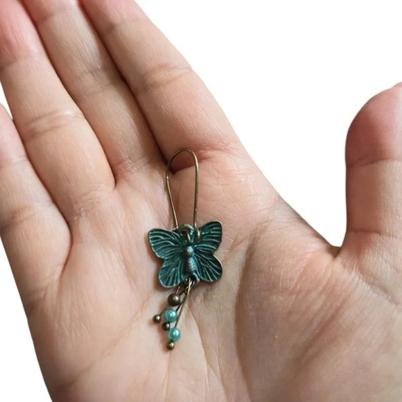 Turquoise Bohemian Butterfly Dangle Earrings - Picture 3 of 3